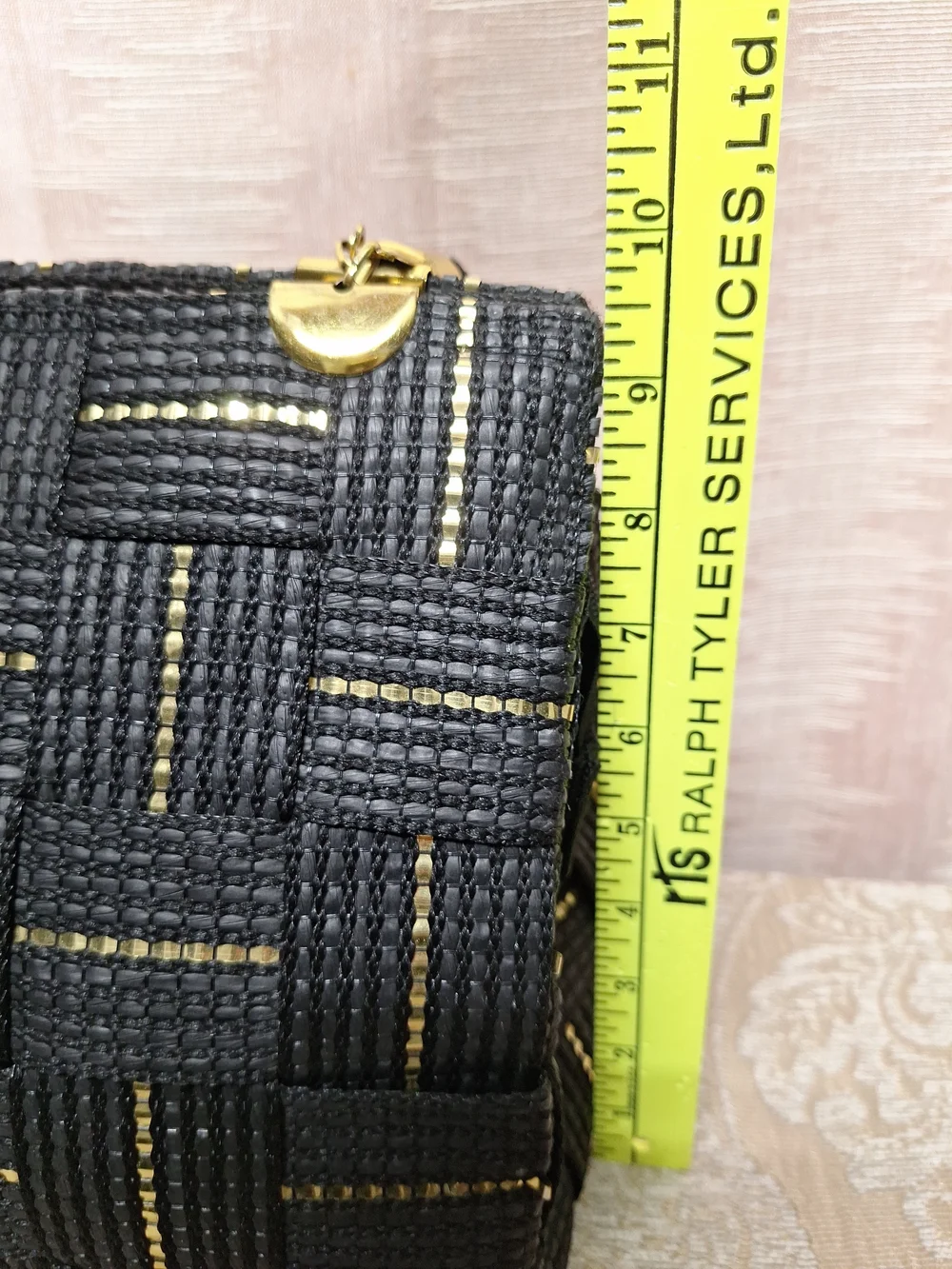 Woven Black Shoulder Bag with Gold Trim